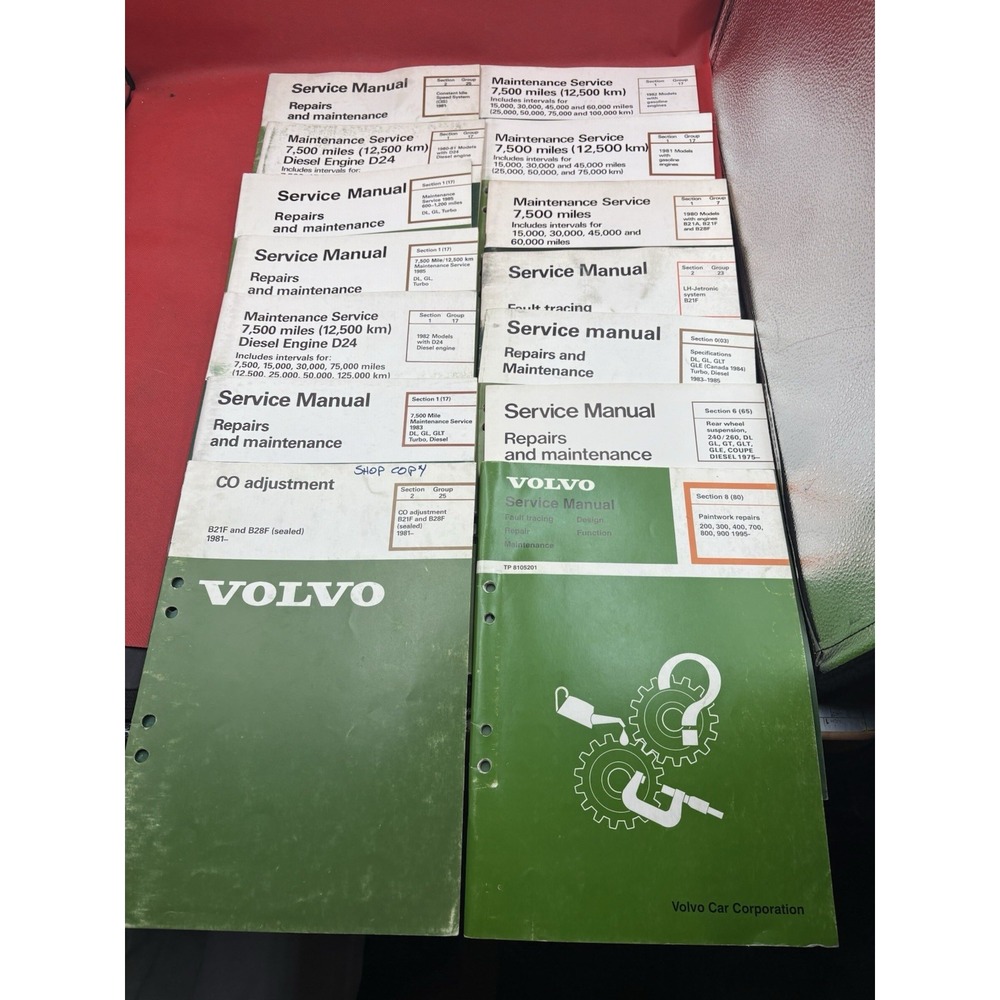 Volvo Factory Service Manuals Green Books Lot 14 D24 B21F B28F 240 740 940